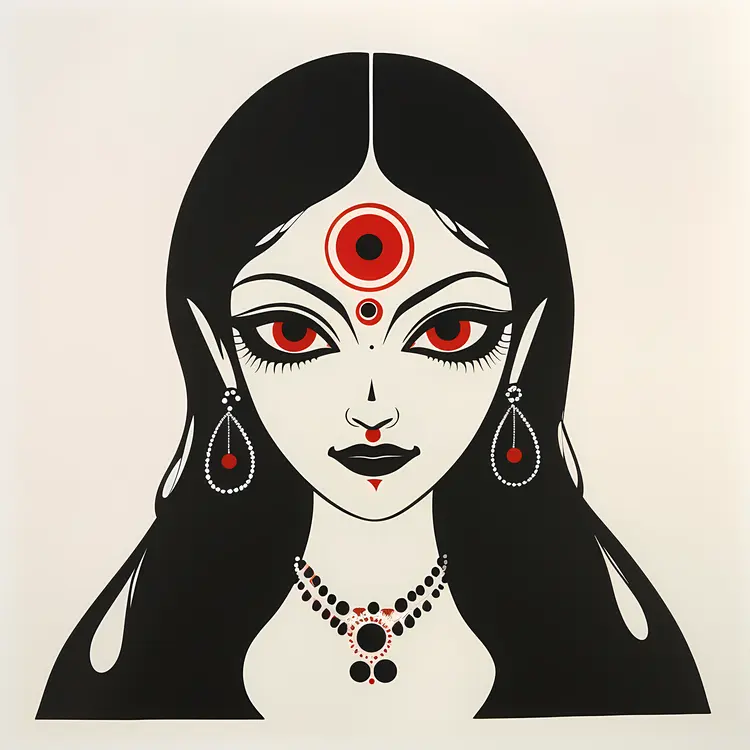 Minimalist Goddess Illustration with Red and Black Accents