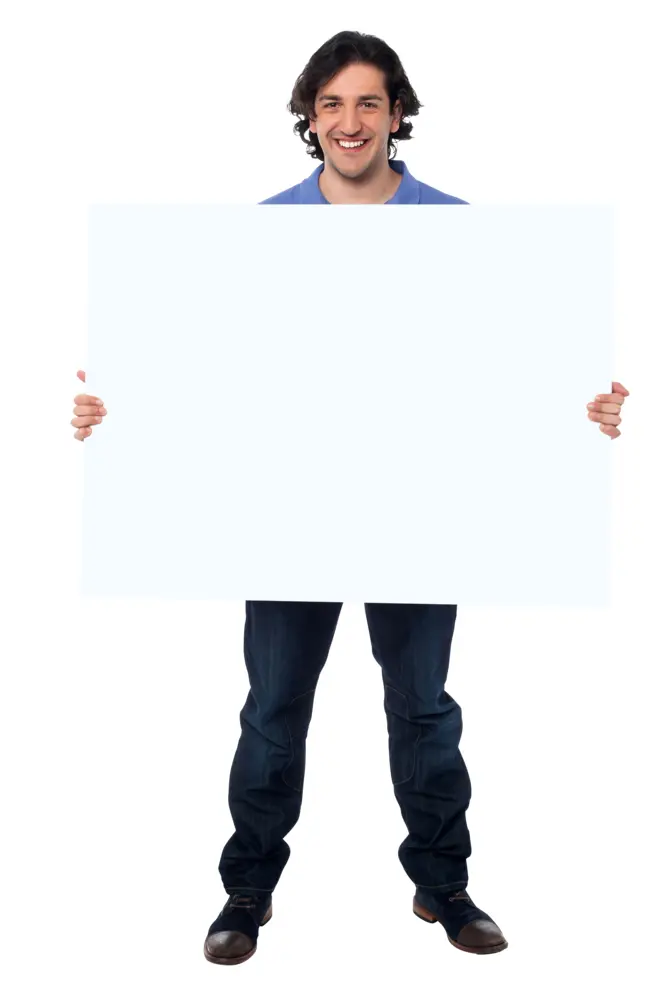 Man Holding Blank Sign for Advertisement