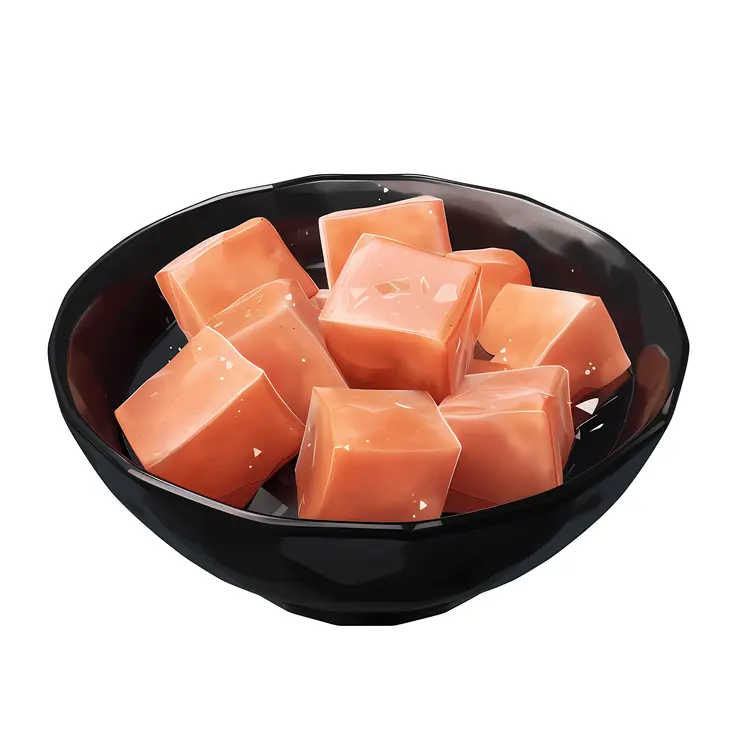 Raw Salmon Cubes in Black Bowl