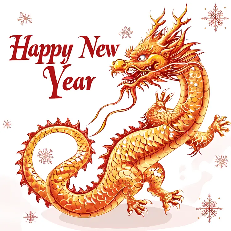 Golden Dragon with Happy New Year Text
