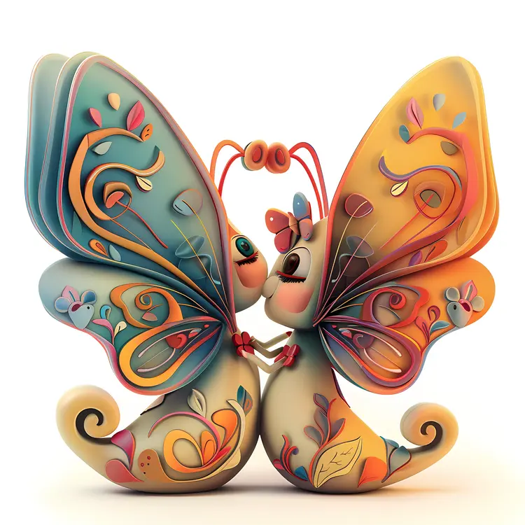 Colorful Butterflies Kissing