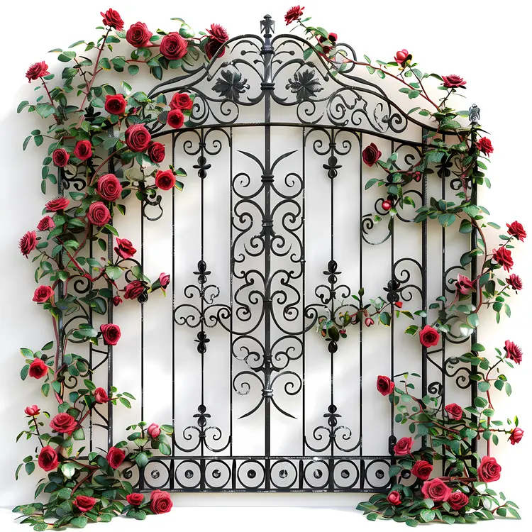 Elegant Iron Gate with Red Roses