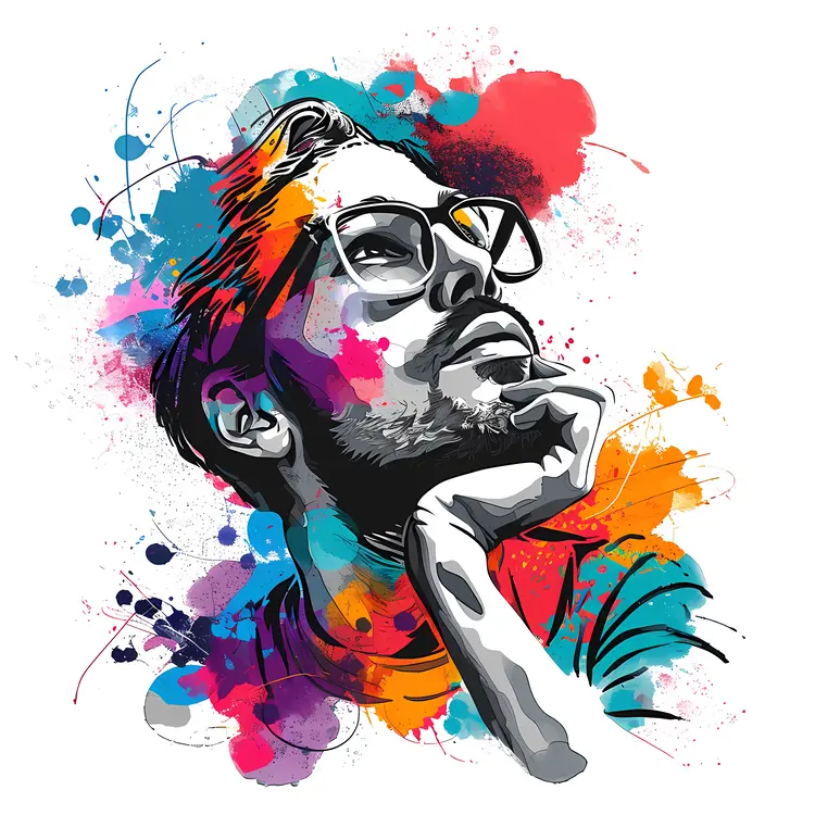 Artistic Thinking Man with Colorful Splashes