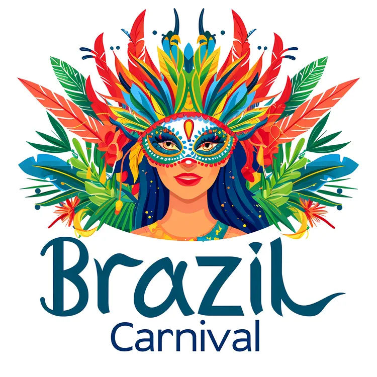 Brazil Carnival with Mask and Tropical Leaves