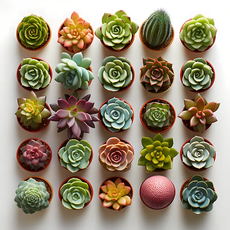 Colorful Succulents in Small Pots