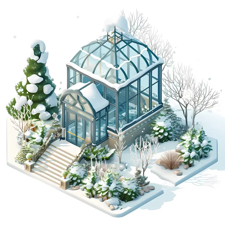 Greenhouse in a Snowy Winter