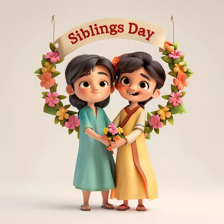 Siblings Day Celebration with Flower Wreath