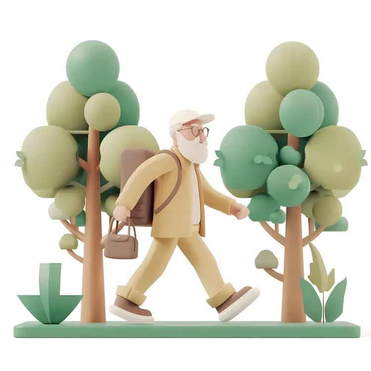 Old Man Hiking in the Forest