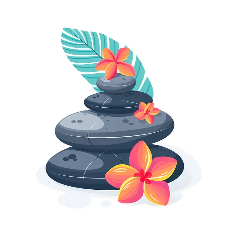 Stacked Stones with Pink and Orange Flowers