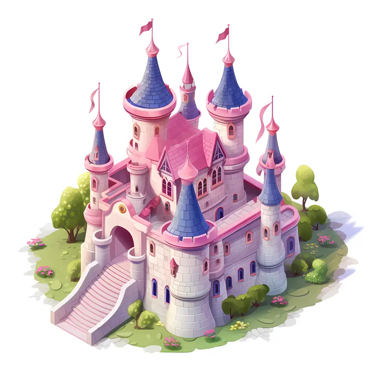 Cute Pink Castle in a Fairy Tale Setting