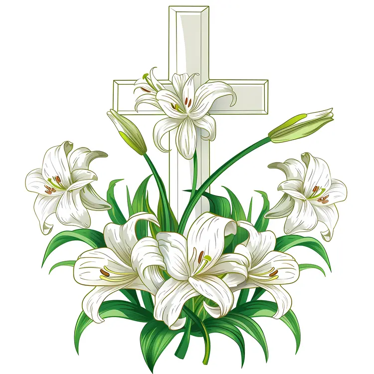 Cross with White Lilies Illustration