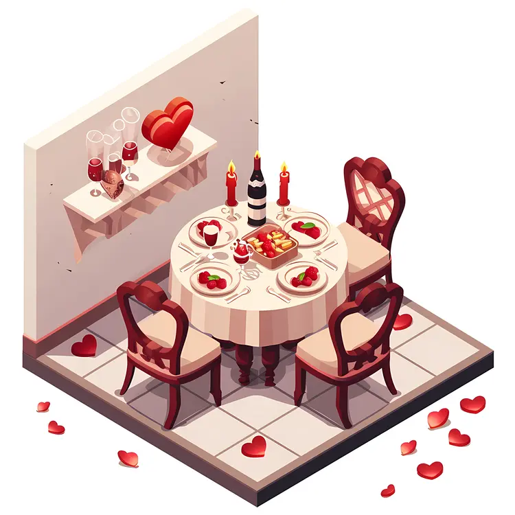 Romantic Dinner Setup with Candles and Hearts