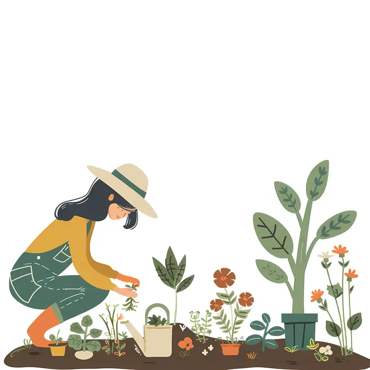 Woman Gardening with Flowers and Plants