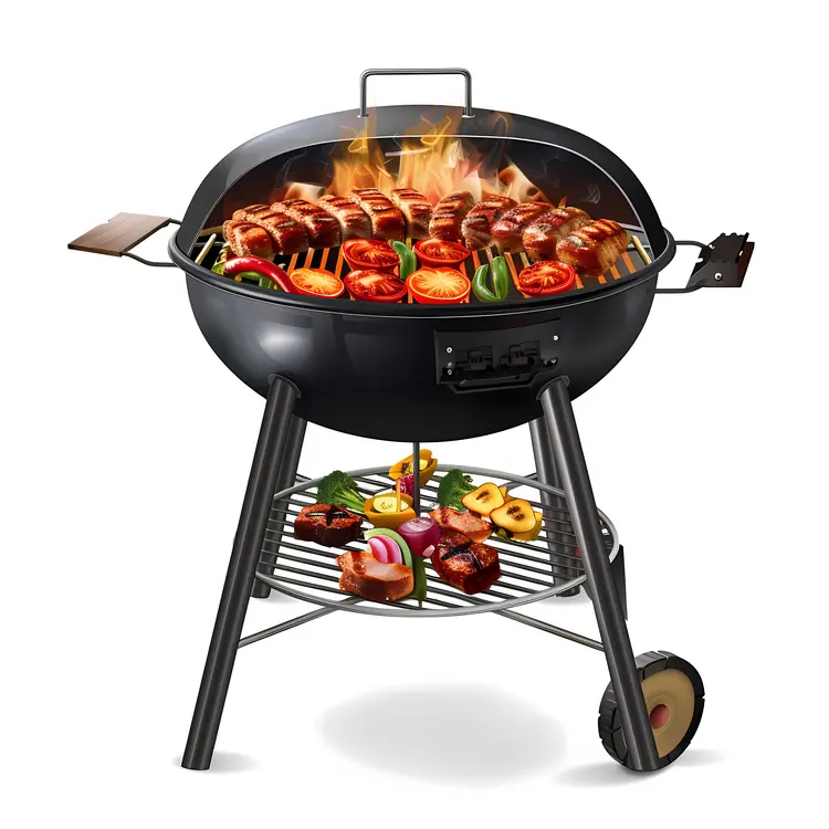 Round Charcoal Grill with Food