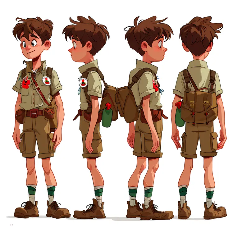 Boy Scout with Backpack in Multiple Views