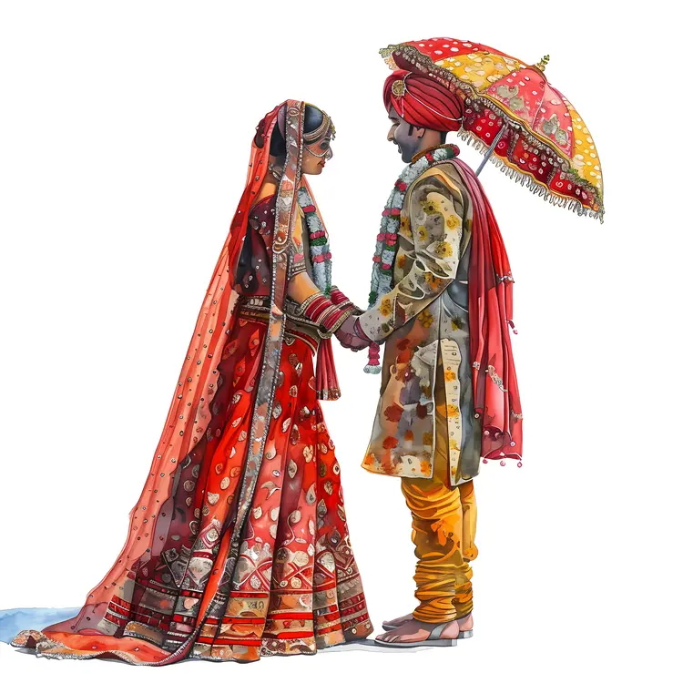 Traditional Wedding Couple with Umbrella