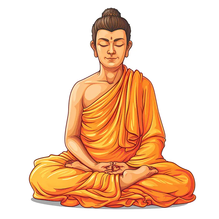 Orange-robed Buddha Illustration in Meditation