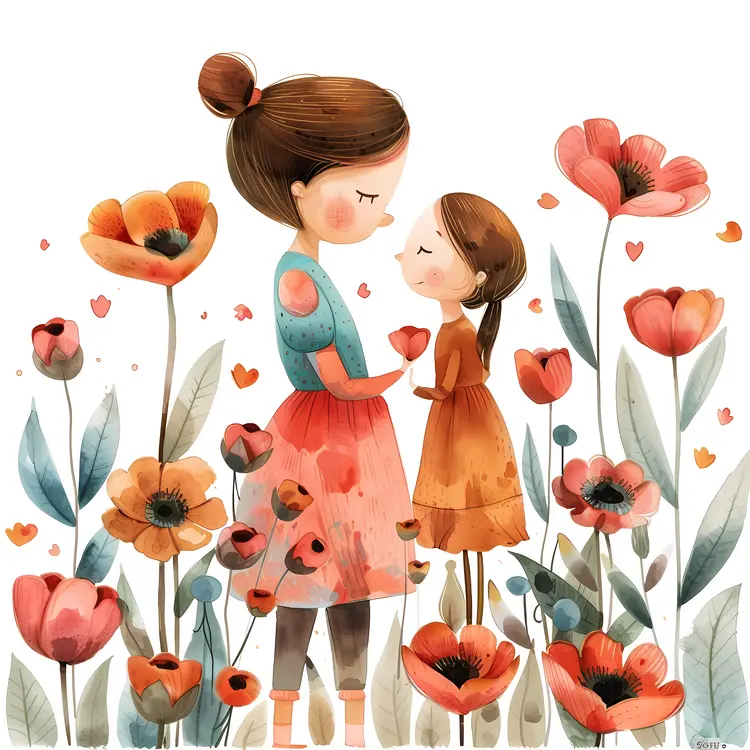 Mother and Daughter in a Flower Garden