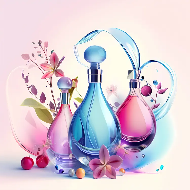 Elegant Trio of Perfume Bottles with Floral Accents