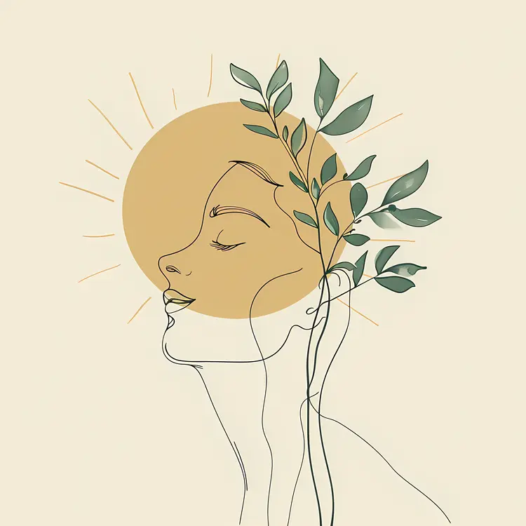 Abstract Face with Leaves and Sun