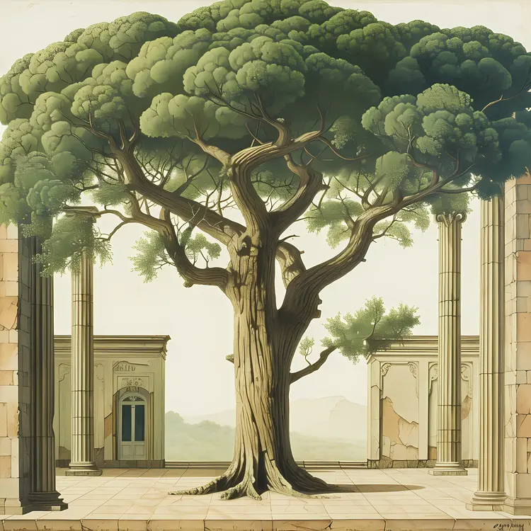 Ancient Tree Amidst Ruins