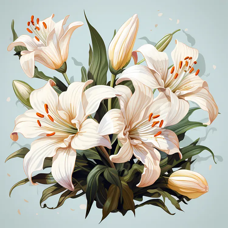 White Lilies with Green Leaves