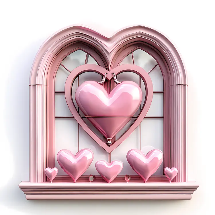 Hearts in Window Illustration for Valentine's Day