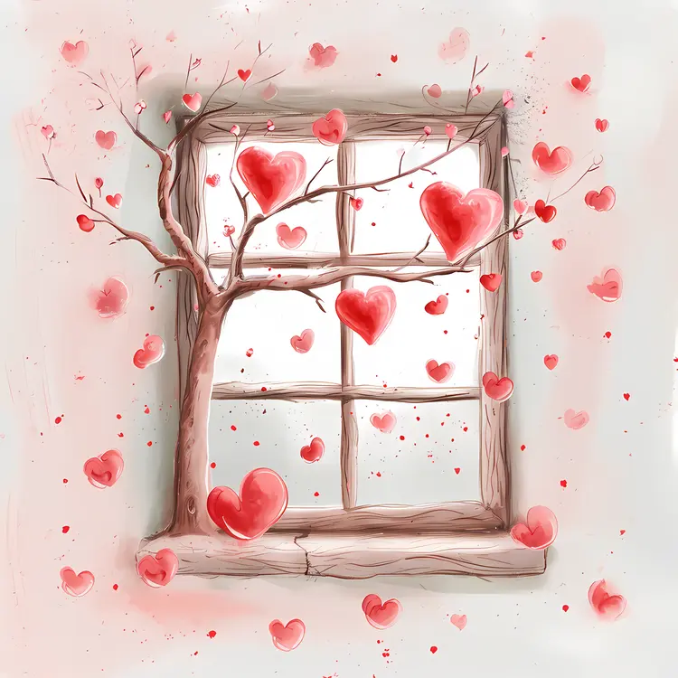 Hearts in Window Illustration for Valentine's Day
