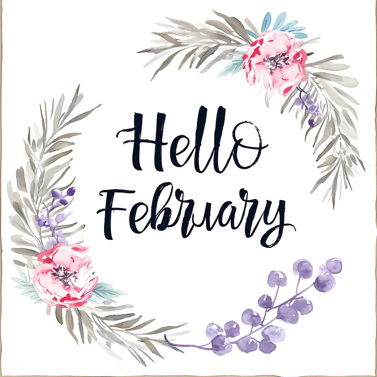 Hello February with Purple Flowers
