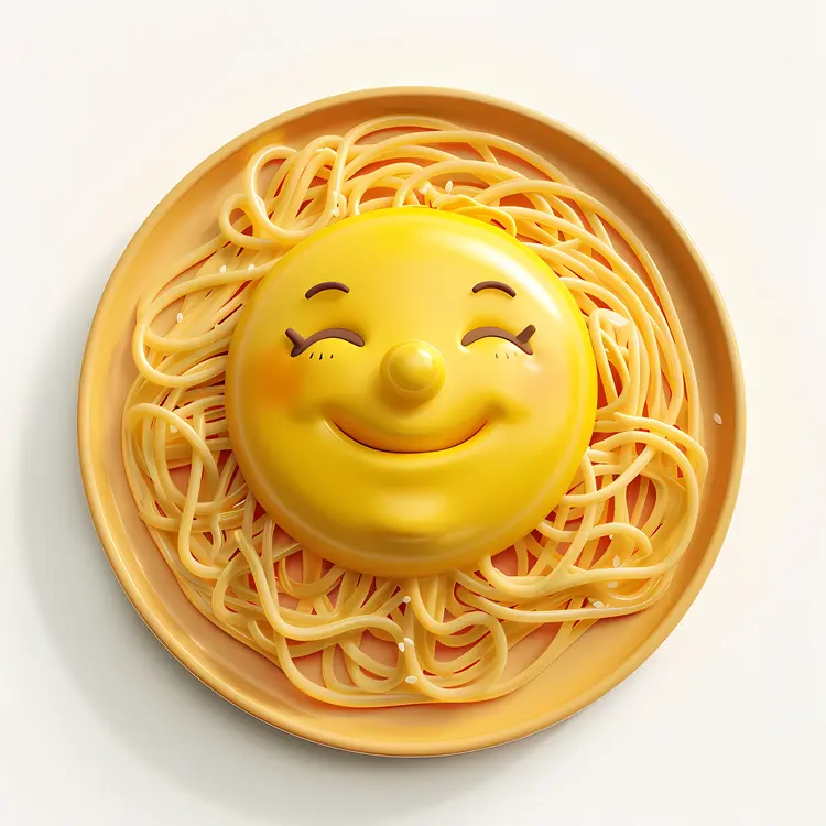 Smiling Sun Face with Spaghetti Hair on Plate