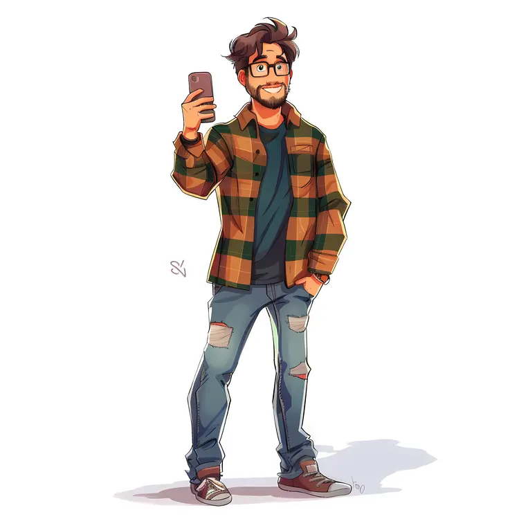 Cartoon Man Taking a Selfie