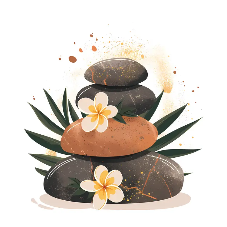 Zen Stacked Stones with Plumeria Flowers