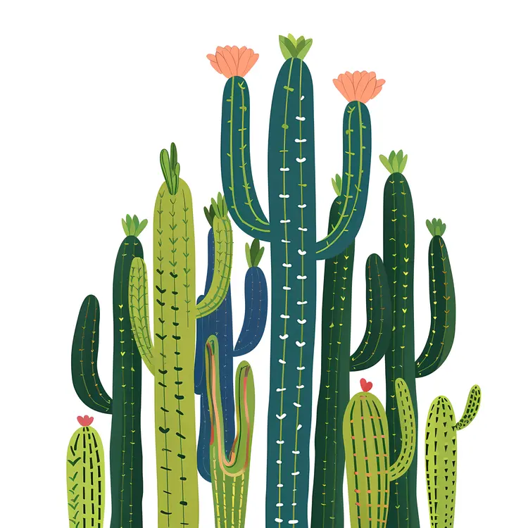 Cactus with Flowers Illustration