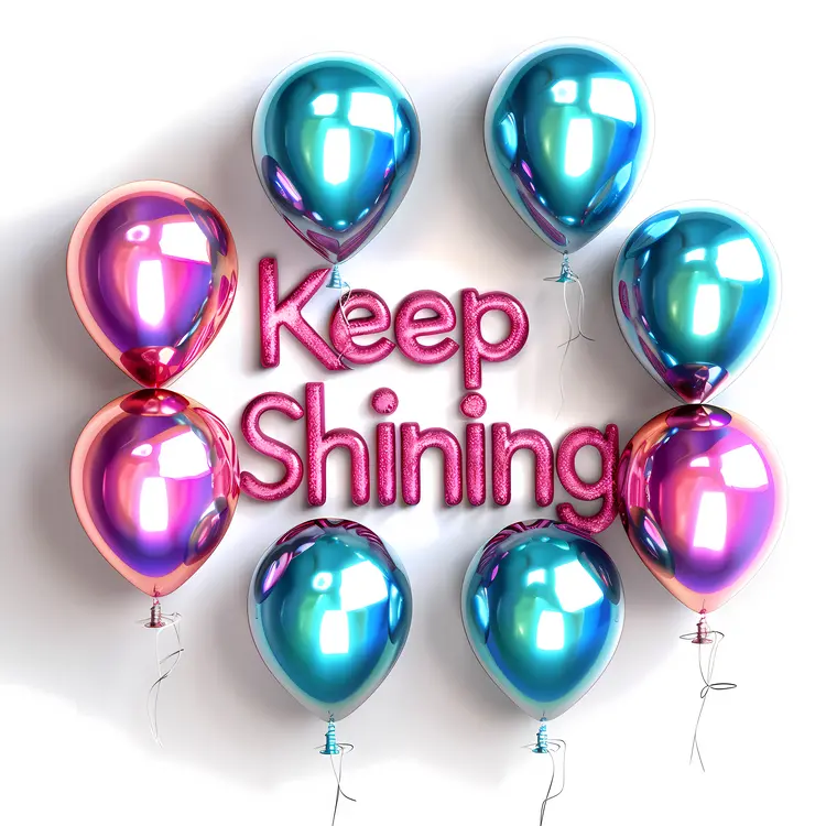 Keep Shining Text with Colorful Balloons