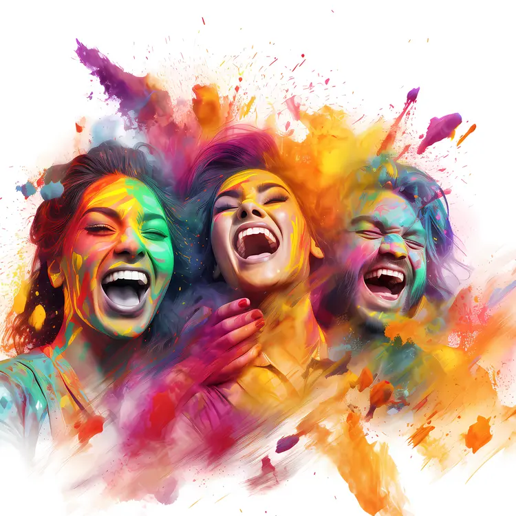 Friends Laughing in Colorful Celebration