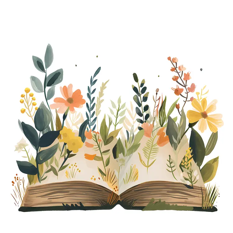 Open Book with Blooming Flowers
