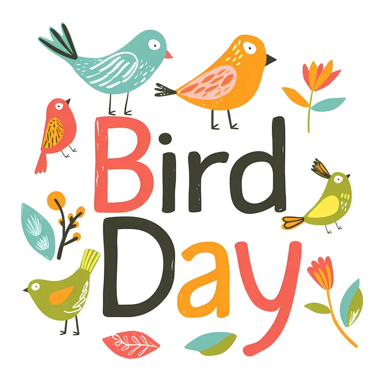 Colorful Birds and Flowers for Bird Day