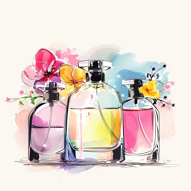 Colorful Perfume Bottles with Flowers