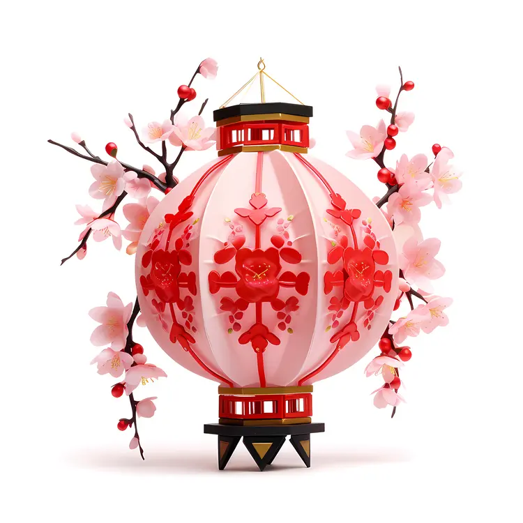 Red Lantern with Cherry Blossoms