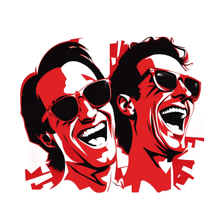 Laughing Duo with Sunglasses