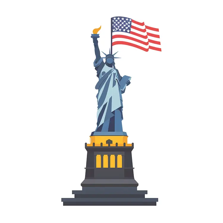 Statue of Liberty with American Flag