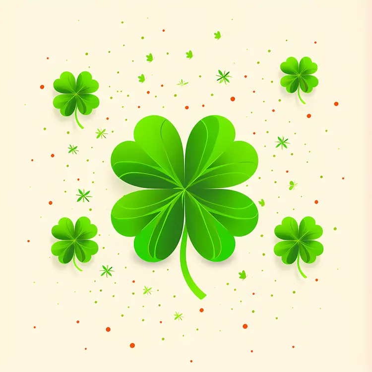 Bright Green Four-leaf Clover with Sparkles