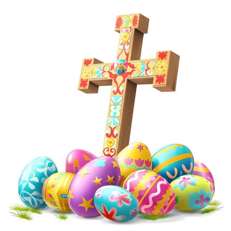 Decorated Cross with Colorful Easter Eggs