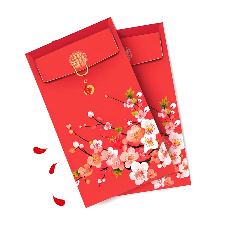 Red Envelope with Gold Floral Pattern and Simple Design