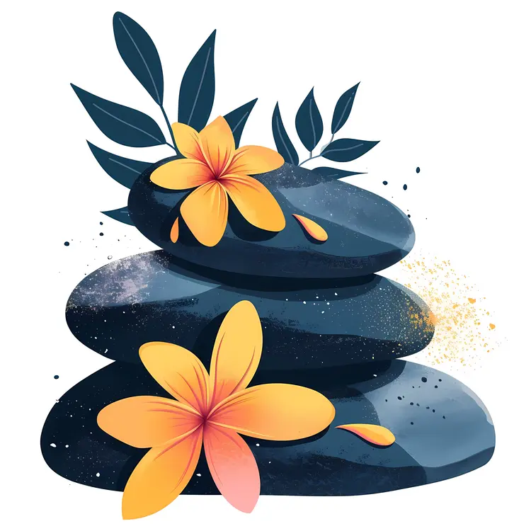 Zen Stacked Stones with Yellow and Orange Flowers
