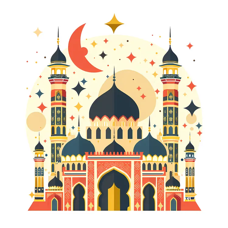 Colorful Mosque with Crescent and Stars