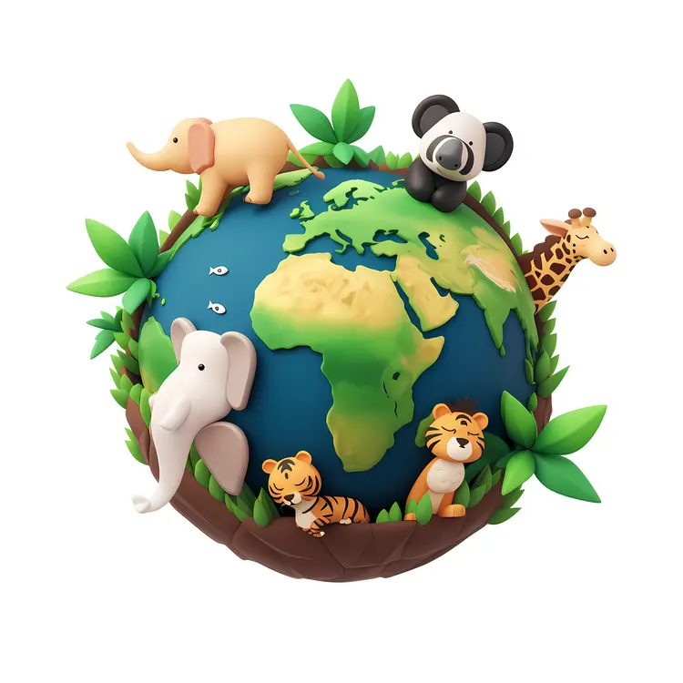 Cute Animals on Globe Illustration