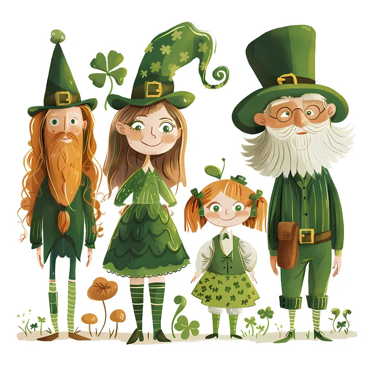 Leprechaun Family in Green Outfits