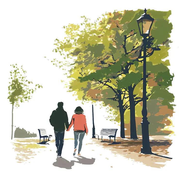 Couple Walking in Autumn Park