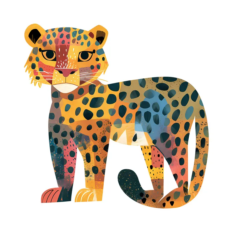 Colorful Leopard Illustration with Artistic Spots
